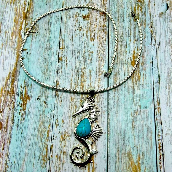 Handmade Nautical Seahorse Necklace with Turquoise & Magnetic Closure! - Picture 4 of 10